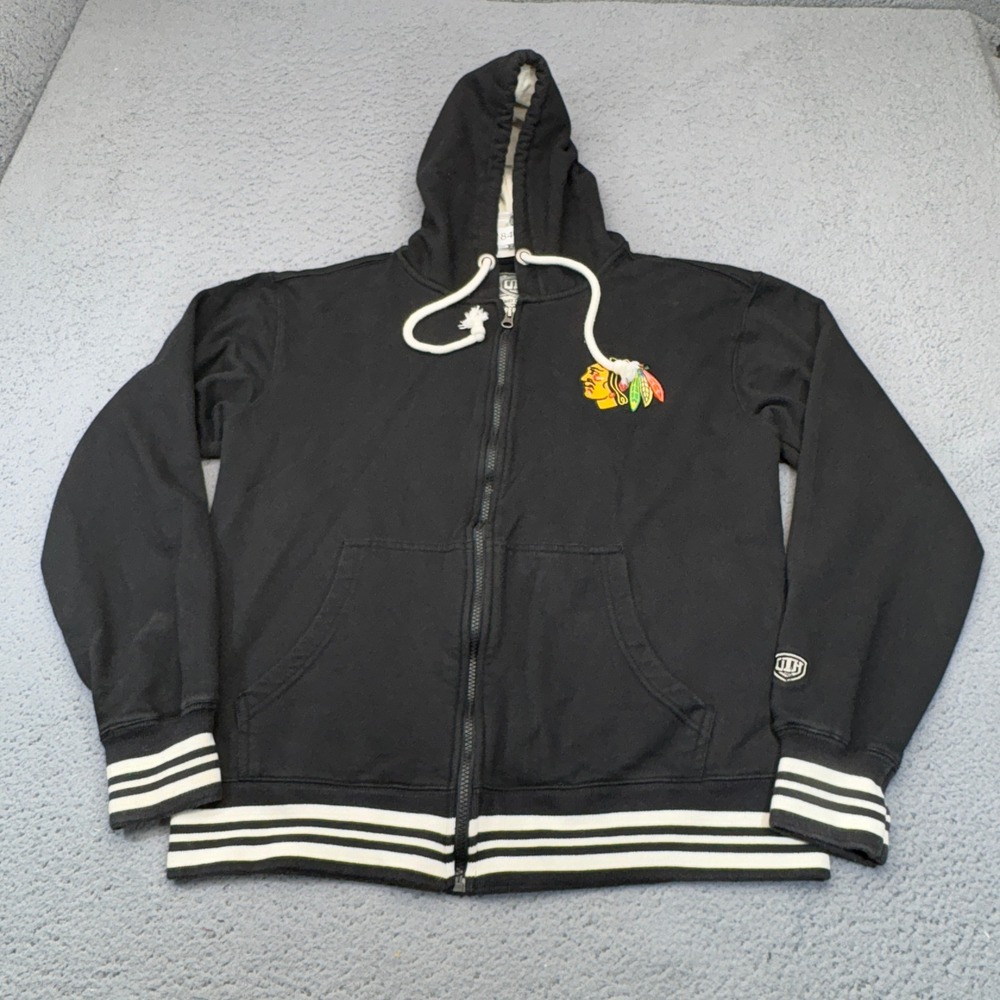 Chicago Blackhawks Hoodie Mens Medium Black Full Zip NHL Hockey OTH Stripe